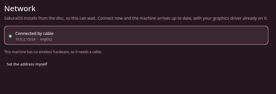 The Network screen showing a wired connection