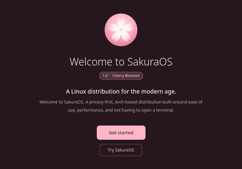 The welcome screen, with Get started and Try SakuraOS buttons
